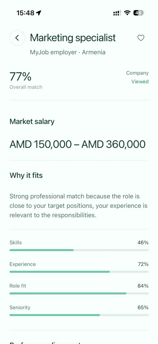 cAIerra job match detail screen
